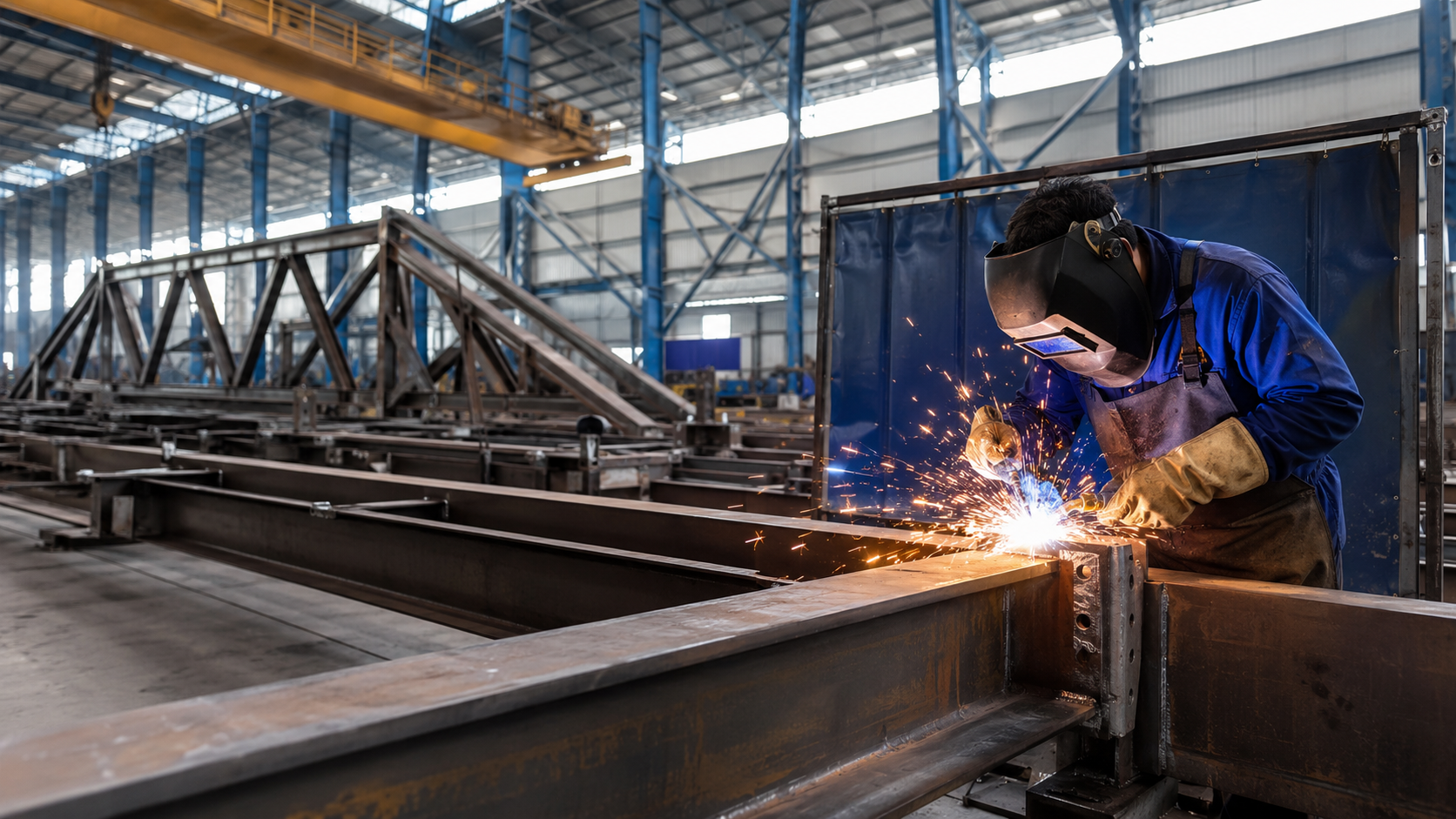 Welder working on structural steel